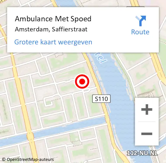 Locatie op kaart van de 112 melding: Ambulance Met Spoed Naar Amsterdam, Saffierstraat op 13 maart 2024 13:19