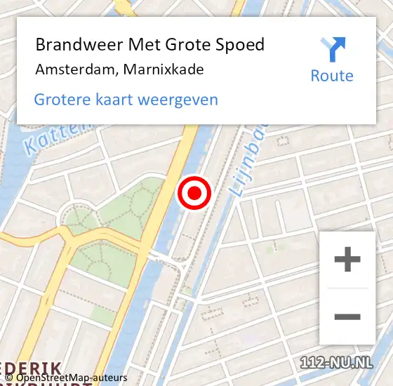 Locatie op kaart van de 112 melding: Brandweer Met Grote Spoed Naar Amsterdam, Marnixkade op 13 maart 2024 13:38