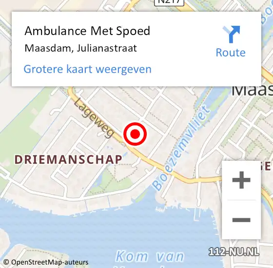 Locatie op kaart van de 112 melding: Ambulance Met Spoed Naar Maasdam, Julianastraat op 13 maart 2024 13:41