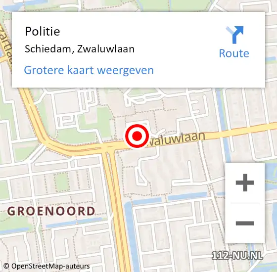 Locatie op kaart van de 112 melding: Politie Schiedam, Zwaluwlaan op 13 maart 2024 14:38