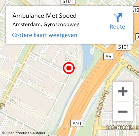 Locatie op kaart van de 112 melding: Ambulance Met Spoed Naar Amsterdam, Gyroscoopweg op 13 maart 2024 15:30