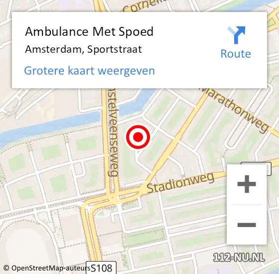 Locatie op kaart van de 112 melding: Ambulance Met Spoed Naar Amsterdam, Sportstraat op 13 maart 2024 16:05