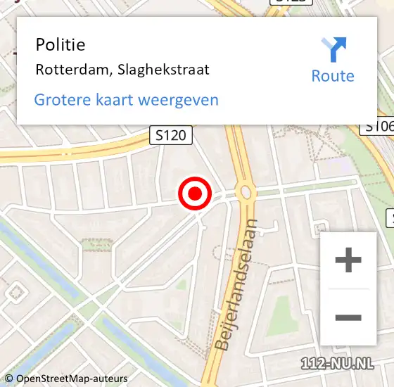 Locatie op kaart van de 112 melding: Politie Rotterdam, Slaghekstraat op 13 maart 2024 16:25