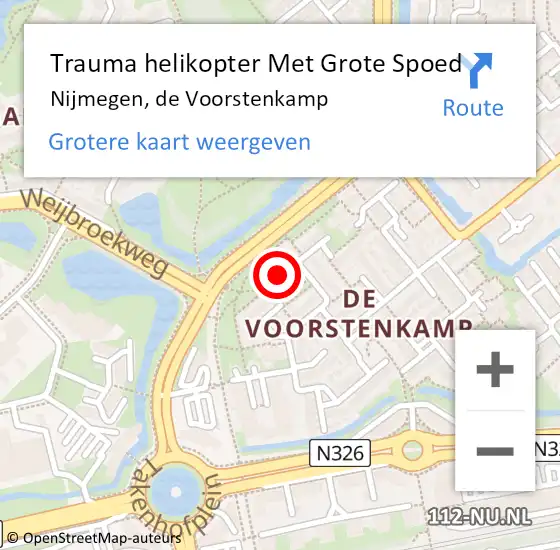 Locatie op kaart van de 112 melding: Trauma helikopter Met Grote Spoed Naar Nijmegen, de Voorstenkamp op 13 maart 2024 17:25