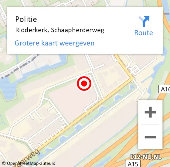 Locatie op kaart van de 112 melding: Politie Ridderkerk, Schaapherderweg op 13 maart 2024 17:41