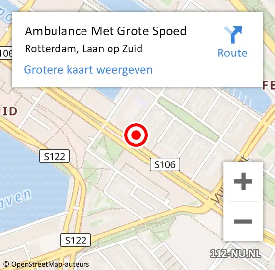Locatie op kaart van de 112 melding: Ambulance Met Grote Spoed Naar Rotterdam, Laan op Zuid op 13 maart 2024 17:54