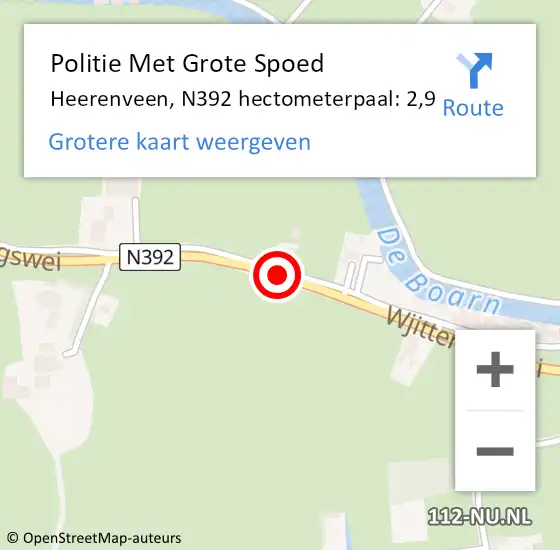 Locatie op kaart van de 112 melding: Politie Met Grote Spoed Naar Heerenveen, N392 hectometerpaal: 2,9 op 13 maart 2024 18:23