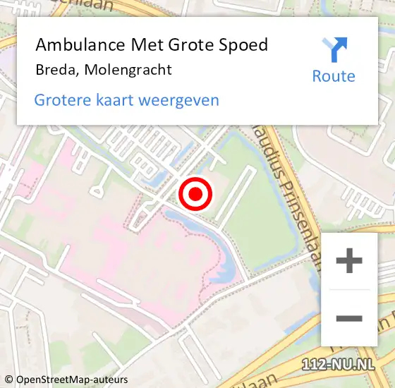 Locatie op kaart van de 112 melding: Ambulance Met Grote Spoed Naar Breda, Molengracht op 13 maart 2024 18:41