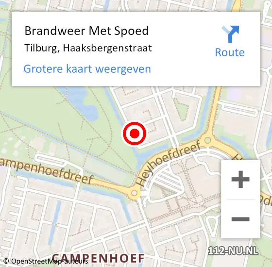 Locatie op kaart van de 112 melding: Brandweer Met Spoed Naar Tilburg, Haaksbergenstraat op 13 maart 2024 19:52