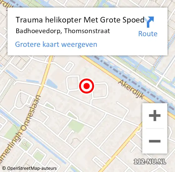 Locatie op kaart van de 112 melding: Trauma helikopter Met Grote Spoed Naar Badhoevedorp, Thomsonstraat op 13 maart 2024 19:56