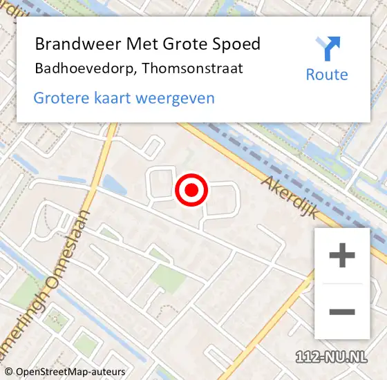 Locatie op kaart van de 112 melding: Brandweer Met Grote Spoed Naar Badhoevedorp, Thomsonstraat op 13 maart 2024 20:00