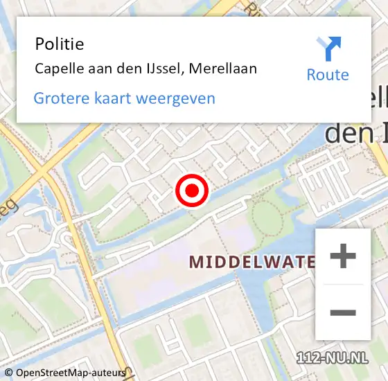 Locatie op kaart van de 112 melding: Politie Capelle aan den IJssel, Merellaan op 13 maart 2024 20:26