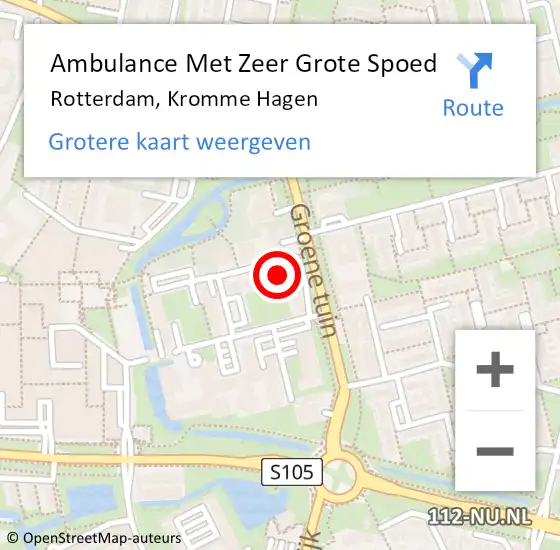 Locatie op kaart van de 112 melding: Ambulance Met Zeer Grote Spoed Naar Rotterdam, Kromme Hagen op 13 maart 2024 21:10