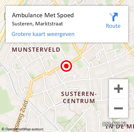 Locatie op kaart van de 112 melding: Ambulance Met Spoed Naar Susteren, Marktstraat op 13 maart 2024 21:51