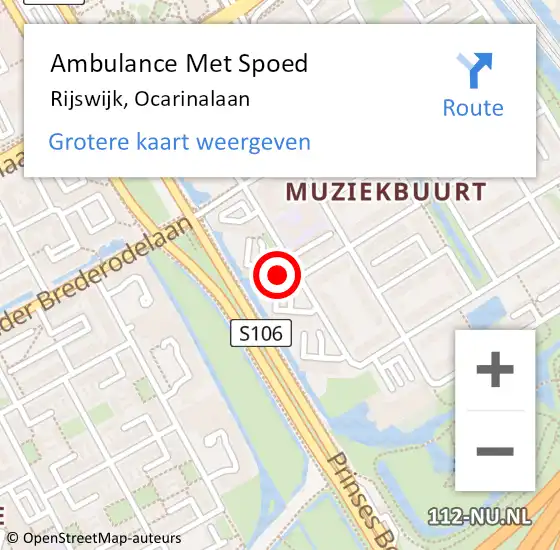 Locatie op kaart van de 112 melding: Ambulance Met Spoed Naar Rijswijk, Ocarinalaan op 13 maart 2024 22:27