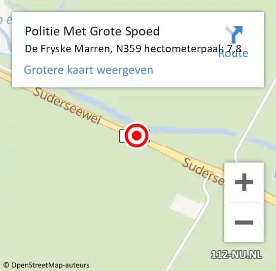Locatie op kaart van de 112 melding: Politie Met Grote Spoed Naar De Fryske Marren, N359 hectometerpaal: 7,8 op 13 maart 2024 22:54