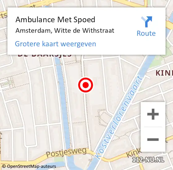 Locatie op kaart van de 112 melding: Ambulance Met Spoed Naar Amsterdam, Witte de Withstraat op 14 maart 2024 01:08