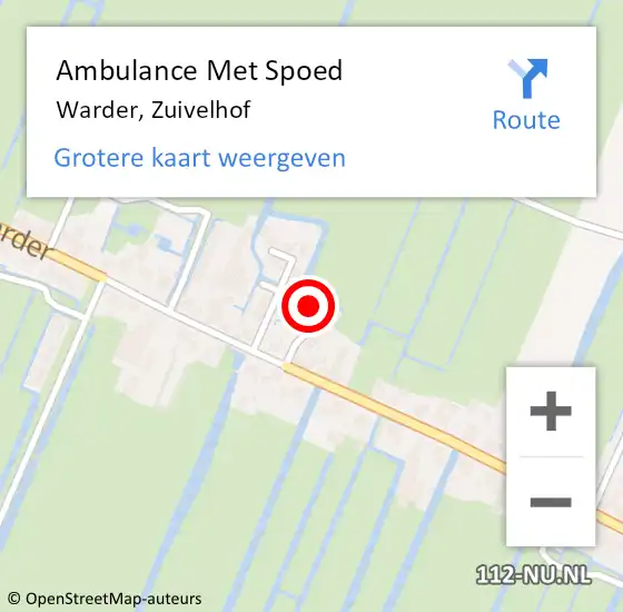 Locatie op kaart van de 112 melding: Ambulance Met Spoed Naar Warder, Zuivelhof op 14 maart 2024 02:36