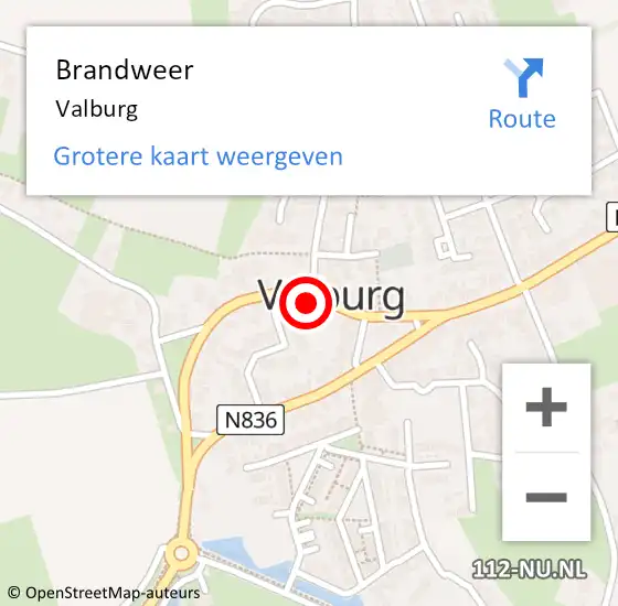 Locatie op kaart van de 112 melding: Brandweer Valburg op 14 maart 2024 04:14