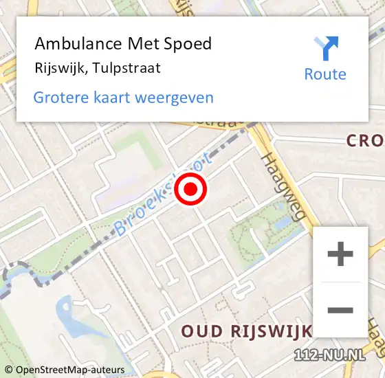 Locatie op kaart van de 112 melding: Ambulance Met Spoed Naar Rijswijk, Tulpstraat op 14 maart 2024 05:08