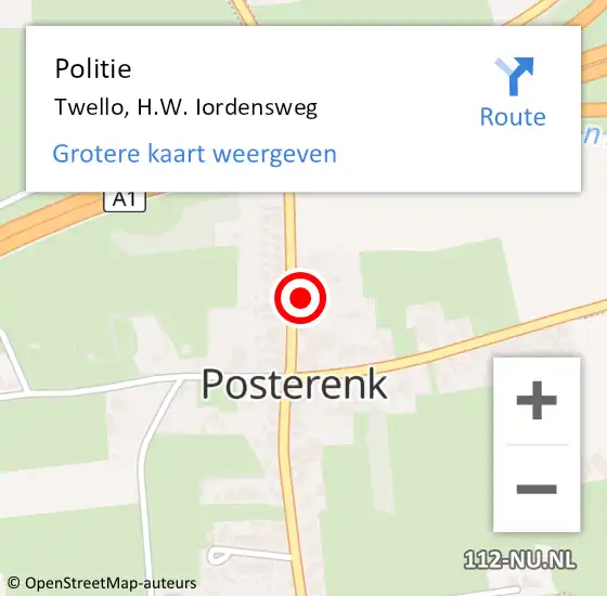 Locatie op kaart van de 112 melding: Politie Twello, H.W. Iordensweg op 14 maart 2024 08:28