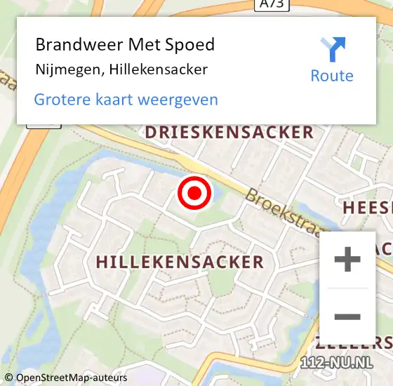 Locatie op kaart van de 112 melding: Brandweer Met Spoed Naar Nijmegen, Hillekensacker op 14 maart 2024 08:47