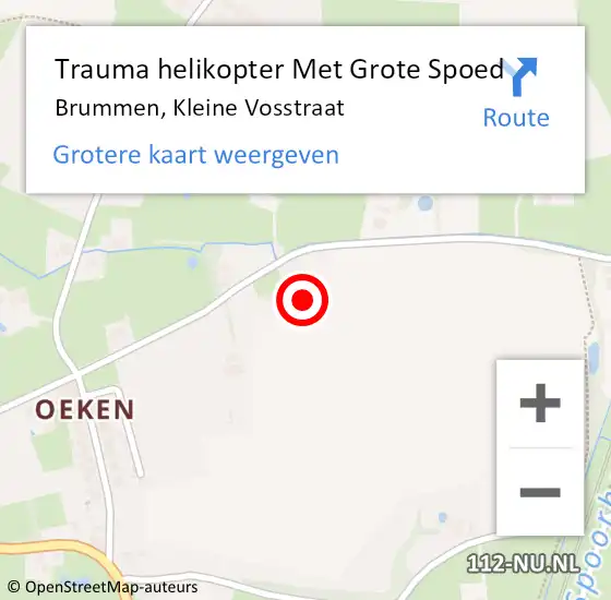 Locatie op kaart van de 112 melding: Trauma helikopter Met Grote Spoed Naar Brummen, Kleine Vosstraat op 14 maart 2024 08:51