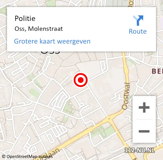 Locatie op kaart van de 112 melding: Politie Oss, Molenstraat op 14 maart 2024 09:08