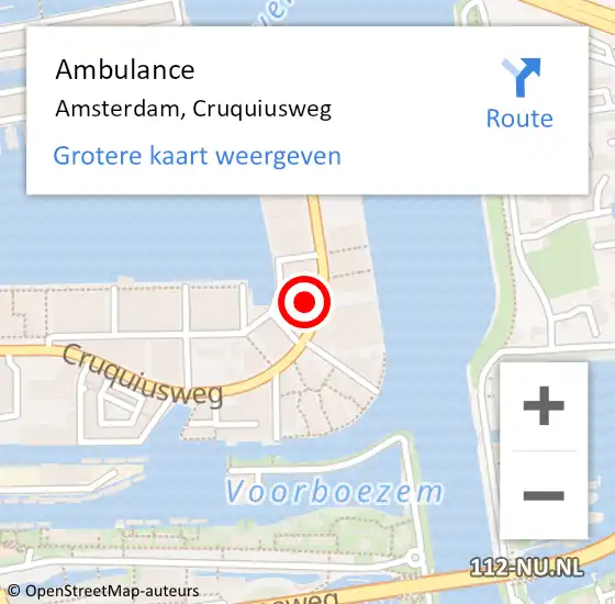 Locatie op kaart van de 112 melding: Ambulance Amsterdam, Cruquiusweg op 14 maart 2024 09:25