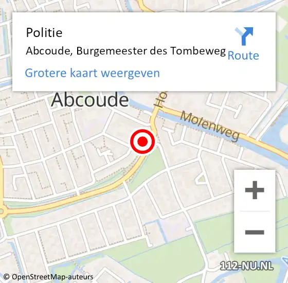 Locatie op kaart van de 112 melding: Politie Abcoude, Burgemeester des Tombeweg op 14 maart 2024 09:43