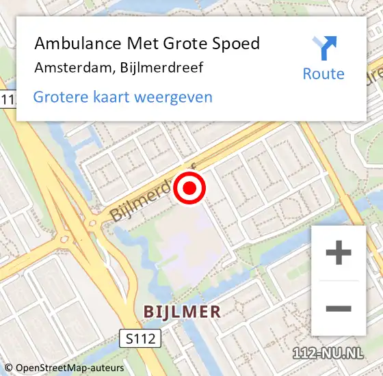 Locatie op kaart van de 112 melding: Ambulance Met Grote Spoed Naar Amsterdam, Bijlmerdreef op 14 maart 2024 10:05