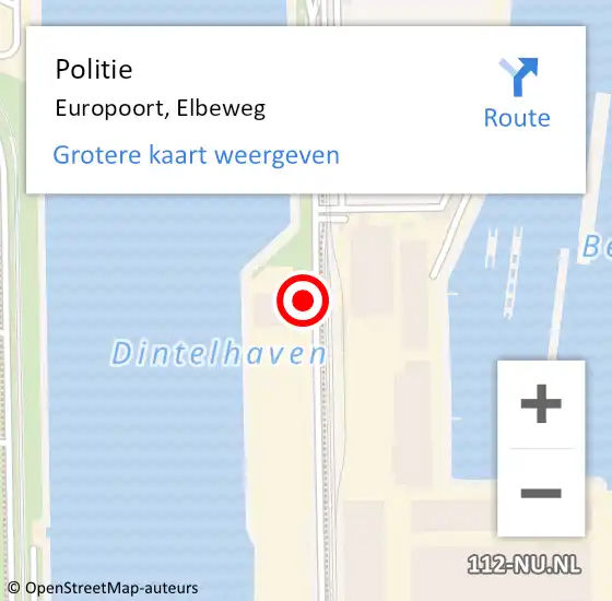 Locatie op kaart van de 112 melding: Politie Europoort, Elbeweg op 14 maart 2024 10:09