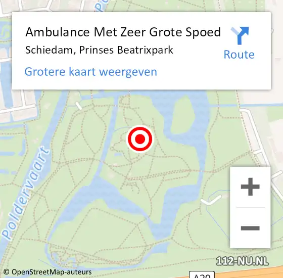 Locatie op kaart van de 112 melding: Ambulance Met Zeer Grote Spoed Naar Schiedam, Prinses Beatrixpark op 14 maart 2024 10:37