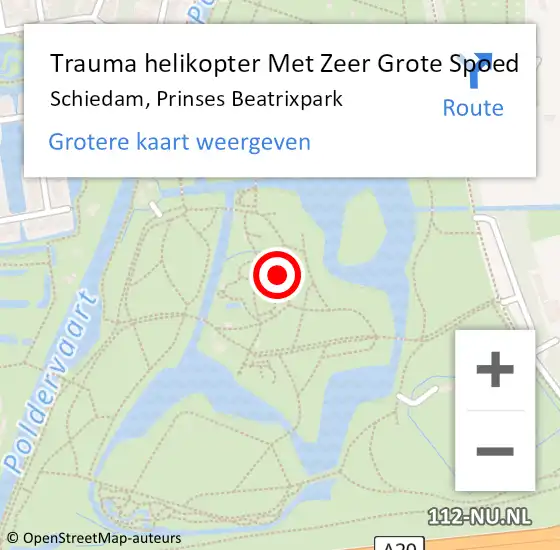Locatie op kaart van de 112 melding: Trauma helikopter Met Zeer Grote Spoed Naar Schiedam, Prinses Beatrixpark op 14 maart 2024 10:37