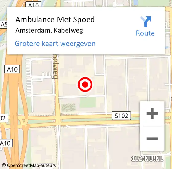 Locatie op kaart van de 112 melding: Ambulance Met Spoed Naar Amsterdam, Kabelweg op 14 maart 2024 10:45