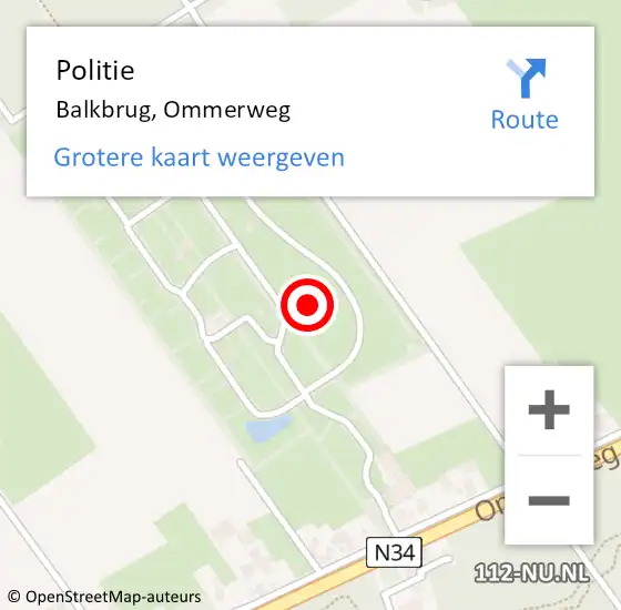 Locatie op kaart van de 112 melding: Politie Balkbrug, Ommerweg op 14 maart 2024 10:53