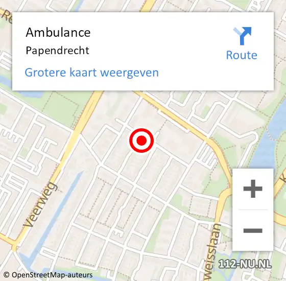 Locatie op kaart van de 112 melding: Ambulance Papendrecht op 14 maart 2024 11:00