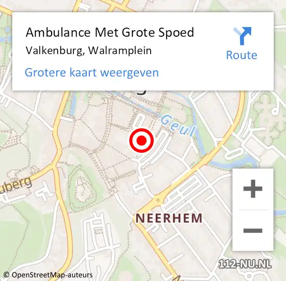 Locatie op kaart van de 112 melding: Ambulance Met Grote Spoed Naar Valkenburg, Walramplein op 14 maart 2024 11:12