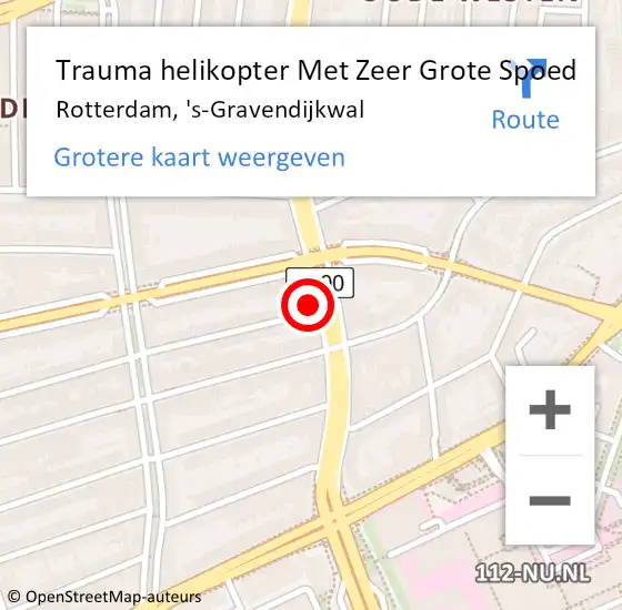 Locatie op kaart van de 112 melding: Trauma helikopter Met Zeer Grote Spoed Naar Rotterdam, 's-Gravendijkwal op 14 maart 2024 11:53
