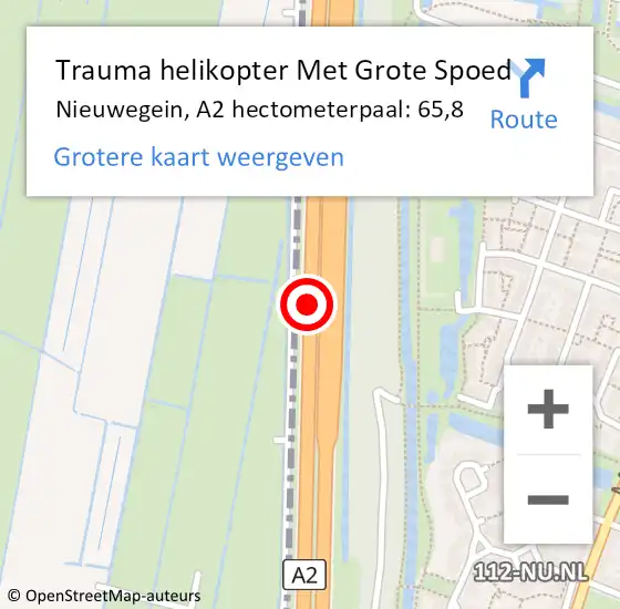 Locatie op kaart van de 112 melding: Trauma helikopter Met Grote Spoed Naar Nieuwegein, A2 hectometerpaal: 65,8 op 14 maart 2024 12:00