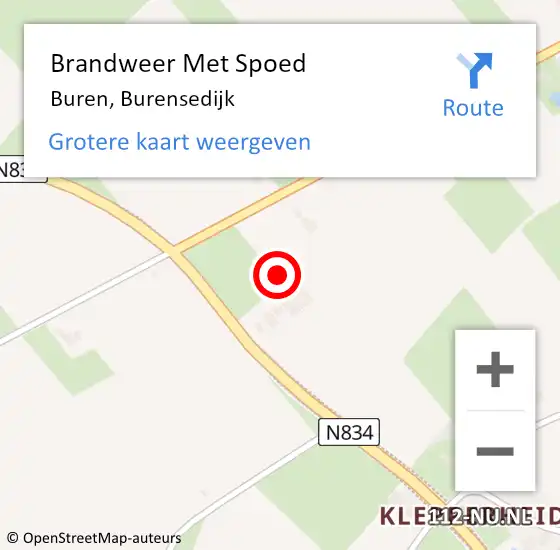 Locatie op kaart van de 112 melding: Brandweer Met Spoed Naar Buren, Burensedijk op 14 maart 2024 12:00
