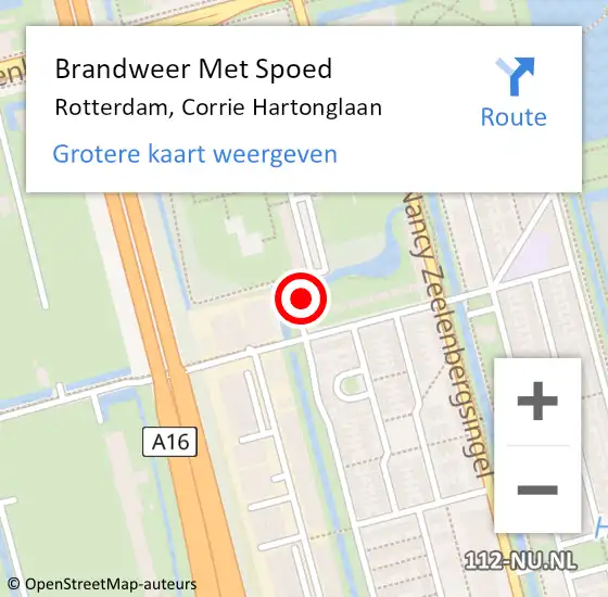Locatie op kaart van de 112 melding: Brandweer Met Spoed Naar Rotterdam, Corrie Hartonglaan op 14 maart 2024 12:00