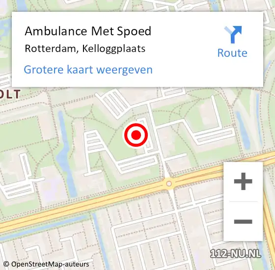 Locatie op kaart van de 112 melding: Ambulance Met Spoed Naar Rotterdam, Kelloggplaats op 14 maart 2024 12:22