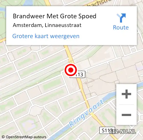 Locatie op kaart van de 112 melding: Brandweer Met Grote Spoed Naar Amsterdam, Linnaeusstraat op 14 maart 2024 12:44