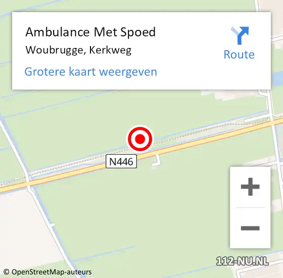 Locatie op kaart van de 112 melding: Ambulance Met Spoed Naar Woubrugge, Kerkweg op 14 maart 2024 12:52