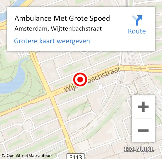 Locatie op kaart van de 112 melding: Ambulance Met Grote Spoed Naar Amsterdam, Wijttenbachstraat op 14 maart 2024 13:11