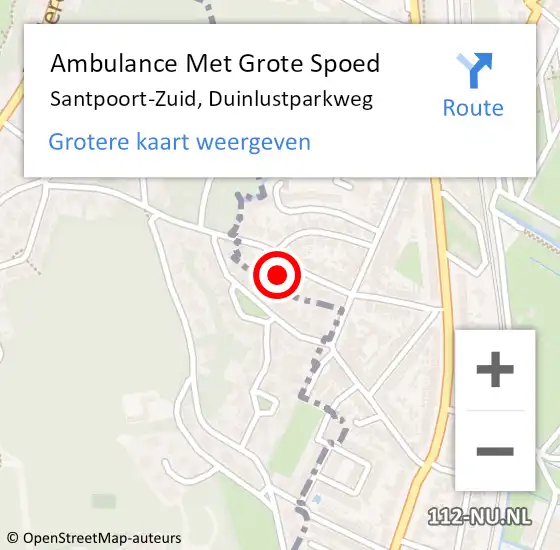 Locatie op kaart van de 112 melding: Ambulance Met Grote Spoed Naar Santpoort-Zuid, Duinlustparkweg op 14 maart 2024 13:26