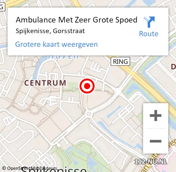 Locatie op kaart van de 112 melding: Ambulance Met Zeer Grote Spoed Naar Spijkenisse, Gorsstraat op 14 maart 2024 14:39
