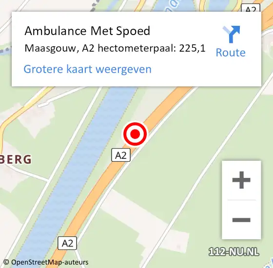 Locatie op kaart van de 112 melding: Ambulance Met Spoed Naar Maasgouw, A2 hectometerpaal: 225,1 op 14 maart 2024 14:41