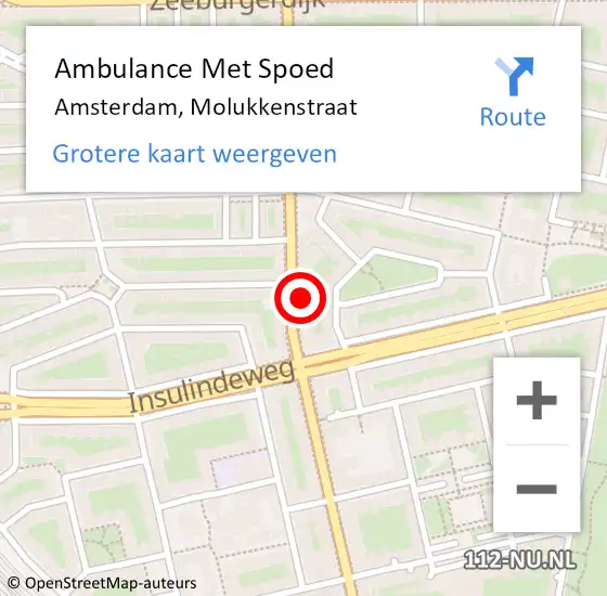 Locatie op kaart van de 112 melding: Ambulance Met Spoed Naar Amsterdam, Molukkenstraat op 14 maart 2024 14:41